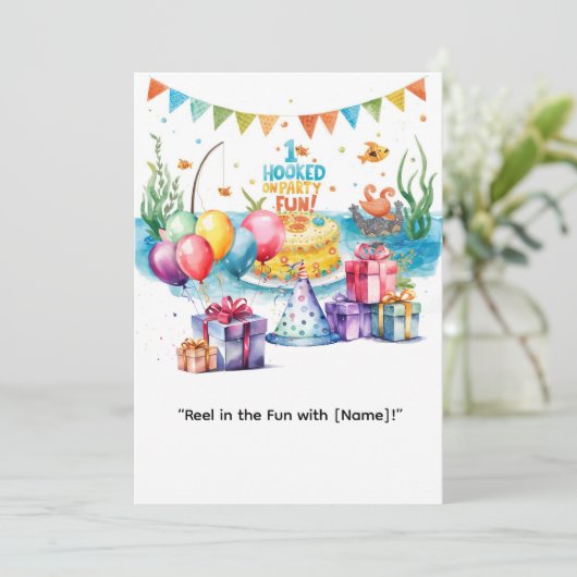 魚釣りリトルアングラーズパーティーの最初の誕生日 招待状 (スタンド正面)