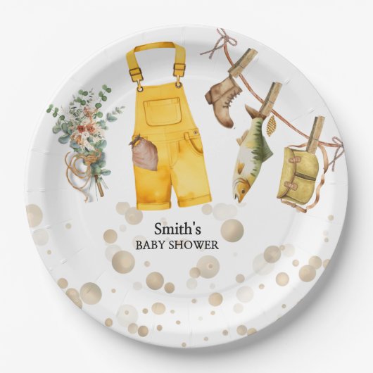 魚釣りリトルフィッシャーマンベビーシャワー ペーパープレート (正面)