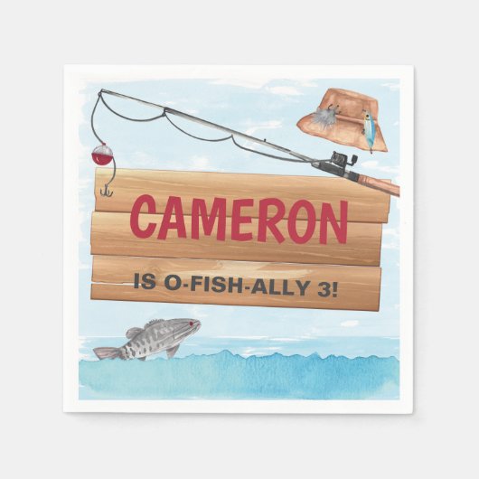 魚釣りリールいくつかのおもしろい、任意の年齢の誕生日パーティー スタンダードカクテルナプキン (正面)