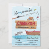 魚釣りリールいくつかのおもしろい、任意の年齢の誕生日パーティー 招待状 (正面)