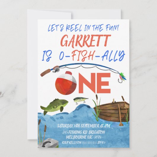 魚釣りリールおもしろい通常一の誕生日 招待状 (正面)