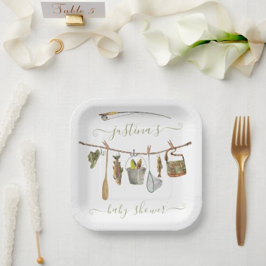 魚釣りリールのベビーシャワー物干し ペーパープレート (ウェディング)