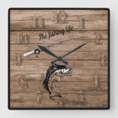 魚釣りリールのラインフック付き長寿命 スクエア壁時計 (正面)