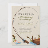 魚釣りリールウォーター色ボーイベビーシャワー 招待状 (正面)