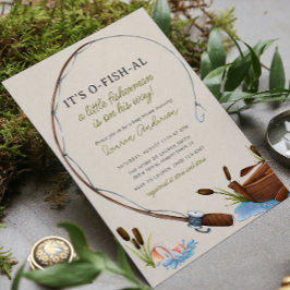 魚釣りリールウォーター色ボーイベビーシャワー 招待状