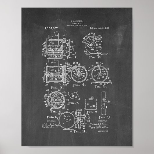 魚釣りリール特許 – 黒板 ポスター (正面)