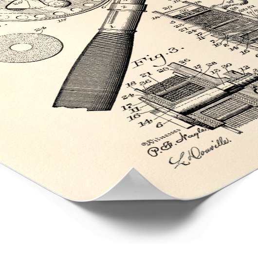 魚釣りリール1906特許芸術オールドピーパー ポスター (角)