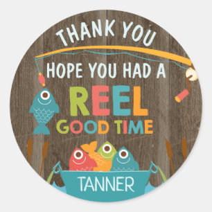 魚釣りリールGood Time Thank You誕生日シール ラウンドシール