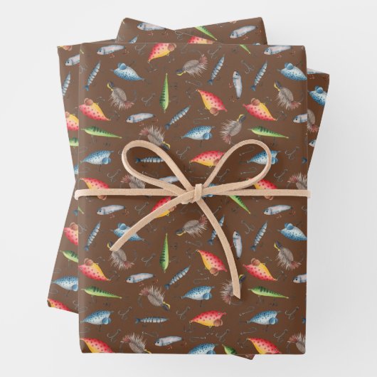 魚釣りルアオンダークブラウン ラッピングペーパーシート (インサイチュ)