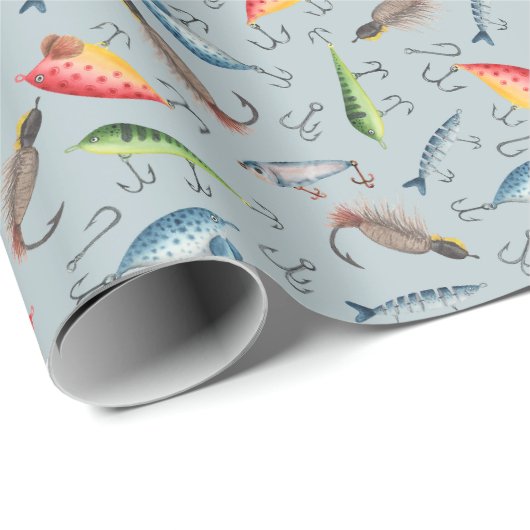 魚釣りルアオンライトブルーグレー ラッピングペーパー (ロールコーナー)
