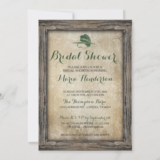魚釣りルアー素朴ブライダルシャワー招待 招待状 (正面)