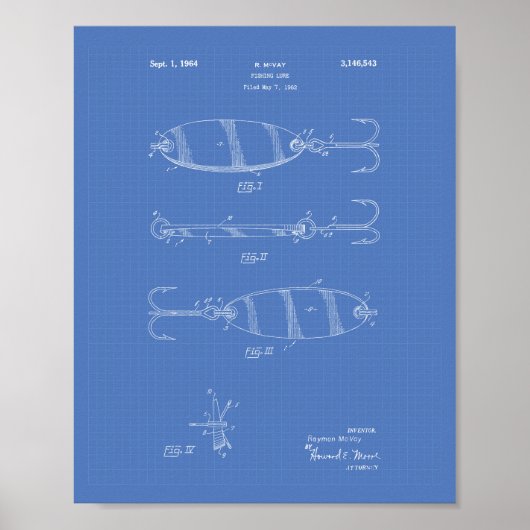 魚釣りルアー1964特許技術青写真 ポスター (正面)