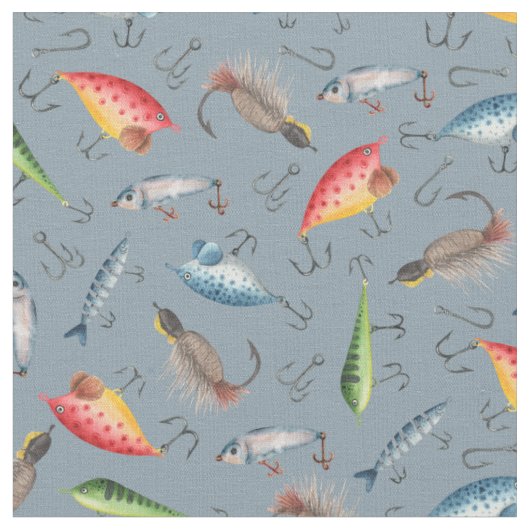 魚釣りルズオングレーブルー ファブリック (クローズアップ)