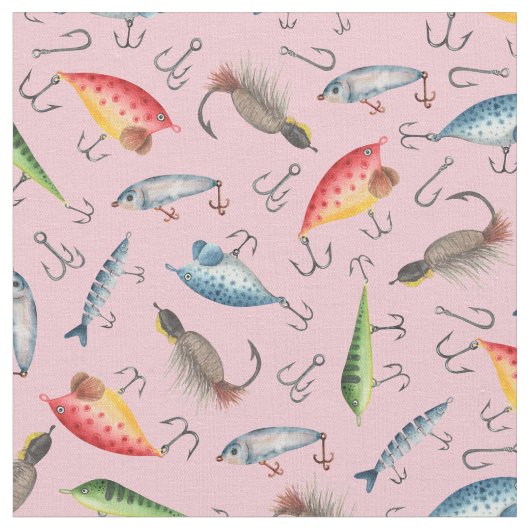 魚釣りルズオンピンク ファブリック (クローズアップ)
