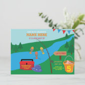 魚釣りレッツバースデーパーティーブルーフィッシュ招待状 招待状 (スタンド正面)