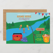 魚釣りレッツバースデーパーティーブルーフィッシュ招待状 招待状 (正面/裏面)