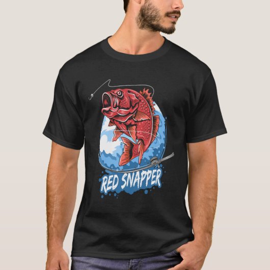 魚釣りレッドスナッパーイラストレーション Tシャツ (正面)
