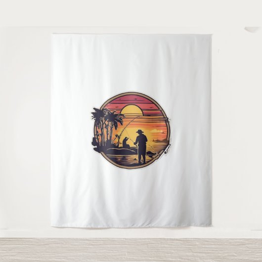 魚釣りレトロ魚釣り魚 タペストリー (正面)