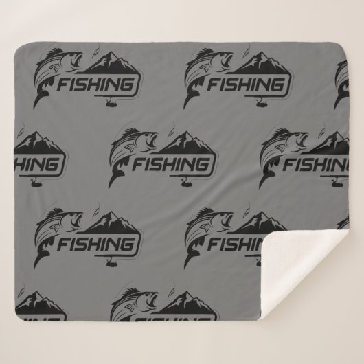 魚釣りロゴフィッシャーマンホビーフィッシュグラフィックアート シェルパブランケット (正面(横))