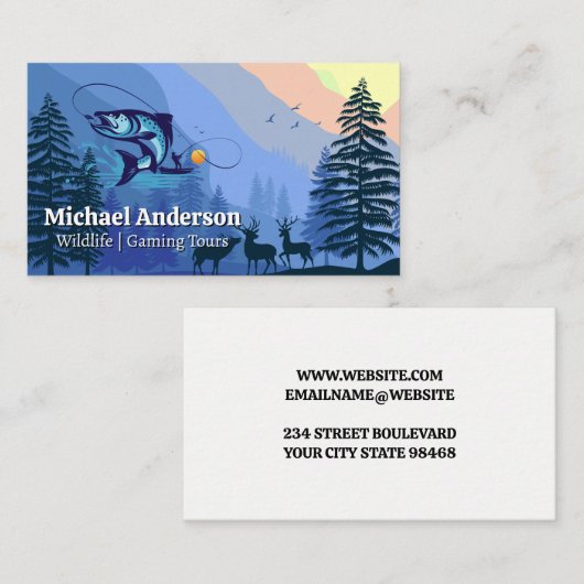 魚釣りロゴ |野生生物自然の背景 名刺 (正面/裏面)