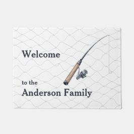 魚釣りロッドとネットウェルカム ドアマット