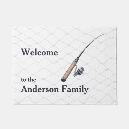 魚釣りロッドとネットウェルカム ドアマット (正面)