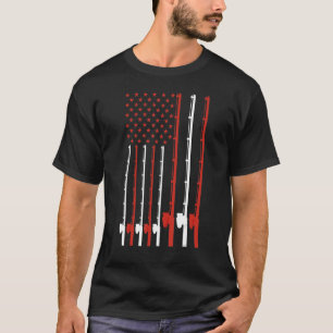 魚釣りロッドアメリカ国旗 Tシャツ