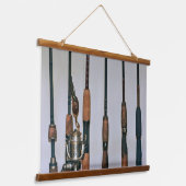 魚釣りロッド及びリール撮素朴影 吊り下げ型タペストリー (傾斜あり)