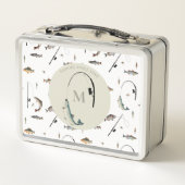 魚釣りロッド&リールフィッシュテーマフィッシャーマンモノグラム メタルランチボックス (裏面)