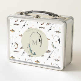 魚釣りロッド&リールフィッシュテーマフィッシャーマンモノグラム メタルランチボックス