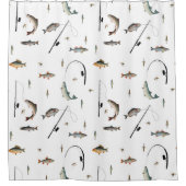 魚釣りロッド&リール魚のテーマパターン シャワーカーテン (正面)