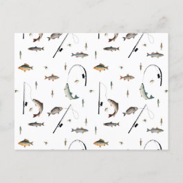 魚釣りロッド&リール魚のテーマパターン シーズンポストカード