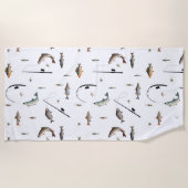 魚釣りロッド&リール魚のテーマパターン ビーチタオル (正面)