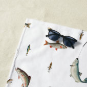 魚釣りロッド&リール魚のテーマパターン ビーチタオル (インサイチュ)