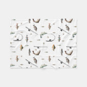 魚釣りロッド&リール魚のテーマパターン フリースブランケット (正面(横))