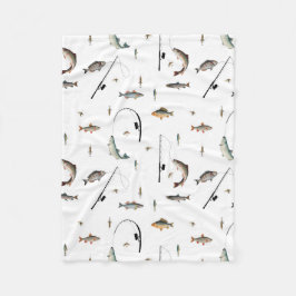 魚釣りロッド&リール魚のテーマパターン フリースブランケット