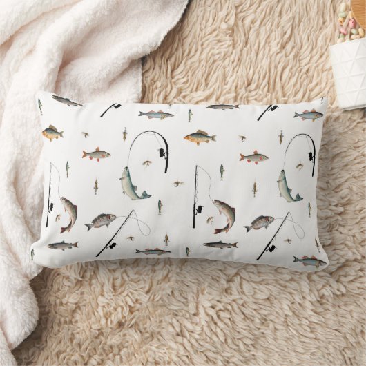 魚釣りロッド&リール魚のテーマパターン ランバークッション (ブランケット)