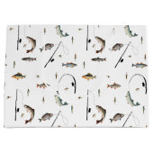 魚釣りロッド&リール魚のテーマパターン ラージペーパーバッグ (正面)