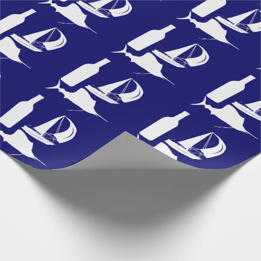 魚釣りワインマーリンシルエットのブルーファーザー ラッピングペーパー (角)