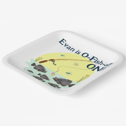 魚釣りワンキッズファースト誕生日クラッパイパンフィッシュ ペーパープレート (傾斜あり)