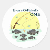 魚釣りワンキッズファースト誕生日クラッパイパンフィッシュ ラウンドシール (正面)