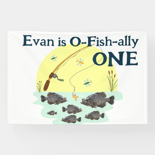 魚釣りワンキッズファースト誕生日クラッパイパンフィッシュ 横断幕 (横)