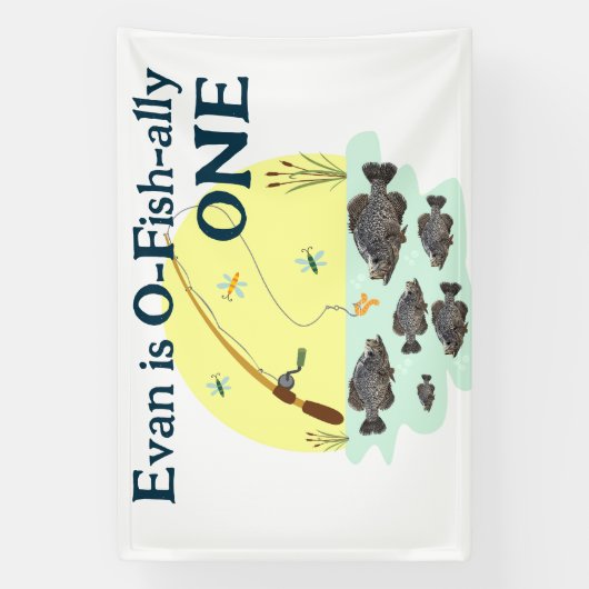 魚釣りワンキッズファースト誕生日クラッパイパンフィッシュ 横断幕 (縦)