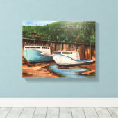 魚釣りヴィレッジアクリルランドスケープ キャンバスプリント (インサイチュ (ウッドフロア))