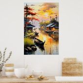 魚釣りヴィレッジズトランタル夕べグロー ポスター (キッチン)