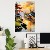 魚釣りヴィレッジズトランタル夕べグロー ポスター (ホームオフィス)