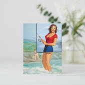 魚釣り付き犬ピンナップ ポストカード (スタンド正面)