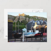 魚釣り伝統的ボートとフィッシャーマンズハット ポストカード (正面/裏面)