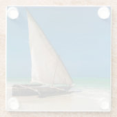 魚釣り伝統的ボートのビーチ ガラスコースター (裏面)