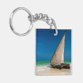 魚釣り伝統的ボートのビーチ キーホルダー (正面左)